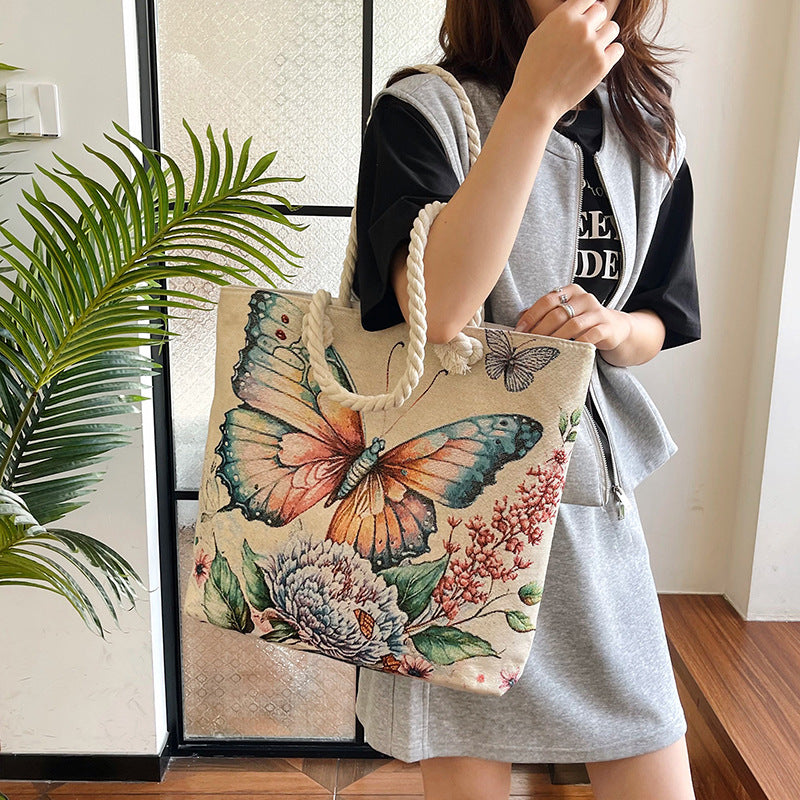 Double-Sided Jacquard Embroidered Canvas Tote Bag – Durable, Stylish, Spacious Shoulder Bag