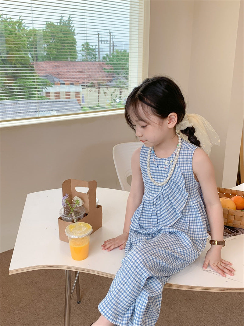 Girls Plaid Ruffle 2-Piece Pants Set