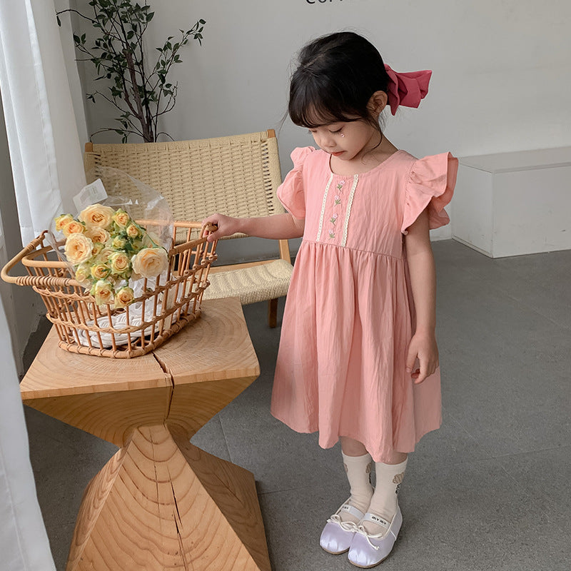 Girls Cotton Lace Embroidered Dress
