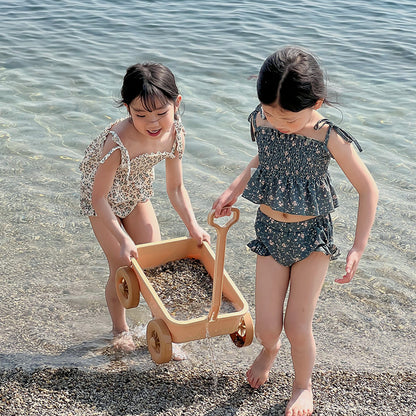 Girls Floral Strap Split Swimsuit