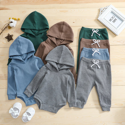 New-style Solid-color Hooded Romper Set For Children