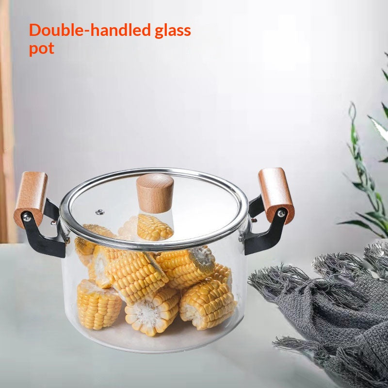 Household Transparent Soup Pot With Borosilicate Glass And A Wooden Handle