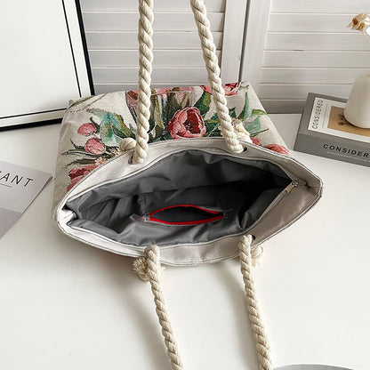Double-Sided Jacquard Embroidered Canvas Tote Bag – Durable, Stylish, Spacious Shoulder Bag