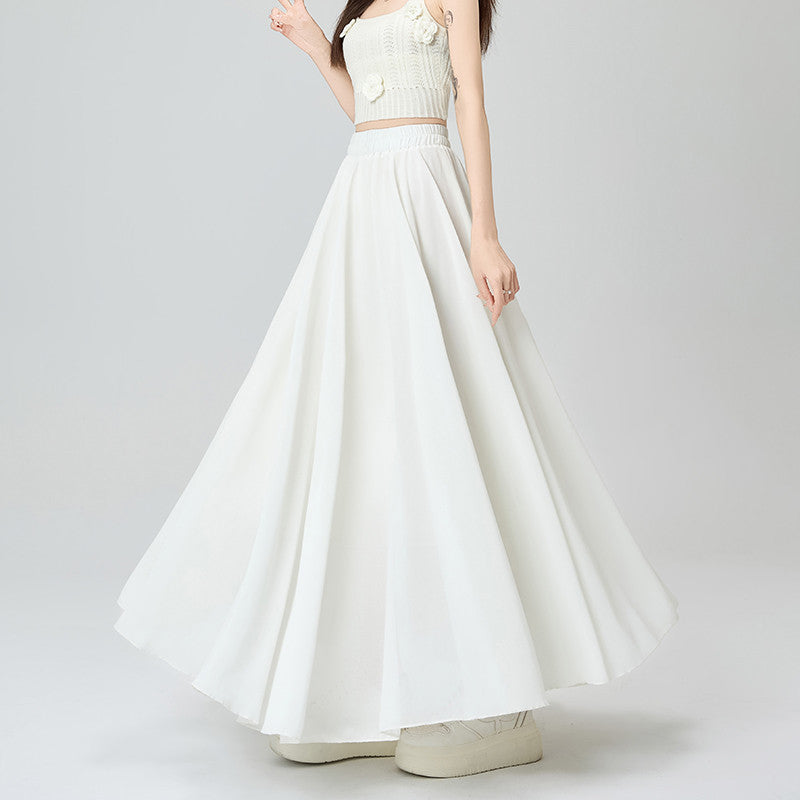 Summer High-Waist Elastic Draped A-Line Maxi Skirt – Figure-Flattering, Lightweight, Comfortable
