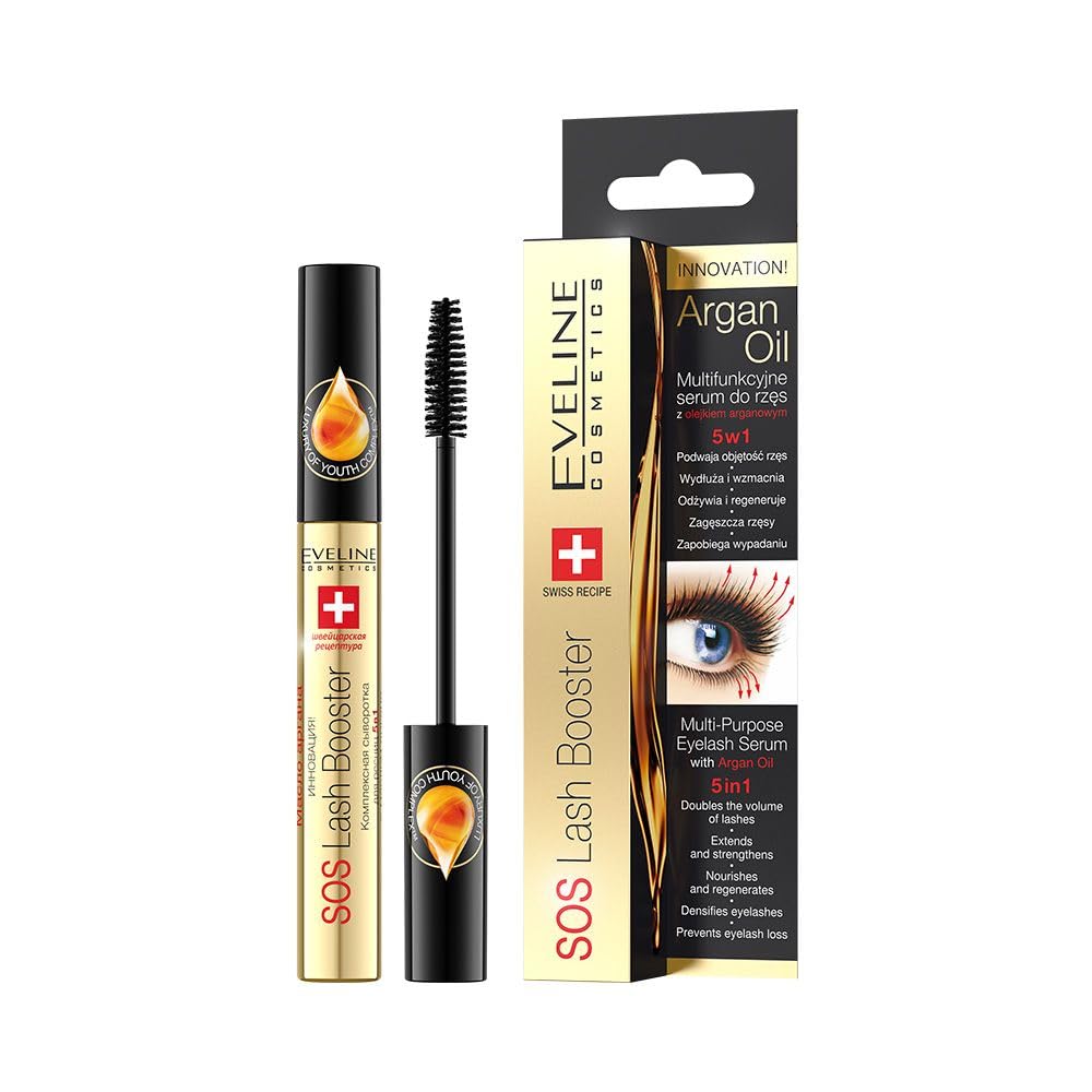 SOS Lash Booster – Multi-Purpose Eyelash Serum (5-in-1) with Argan Oil by Eveline Cosmetics