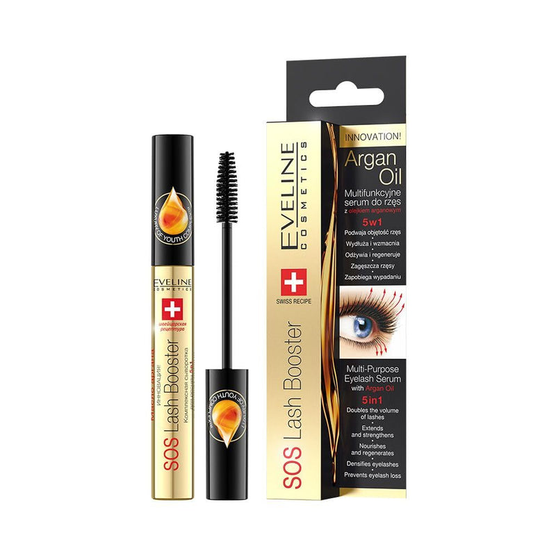 SOS Lash Booster – Multi-Purpose Eyelash Serum (5-in-1) with Argan Oil by Eveline Cosmetics