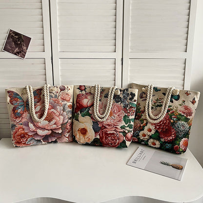 Double-Sided Jacquard Embroidered Canvas Tote Bag – Durable, Stylish, Spacious Shoulder Bag