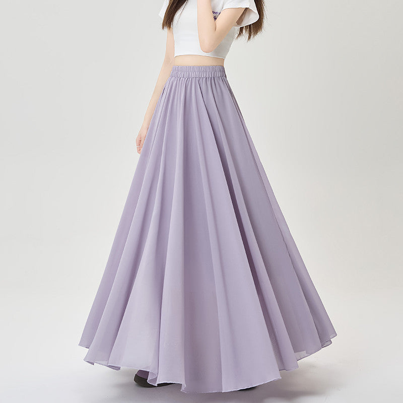 Summer High-Waist Elastic Draped A-Line Maxi Skirt – Figure-Flattering, Lightweight, Comfortable