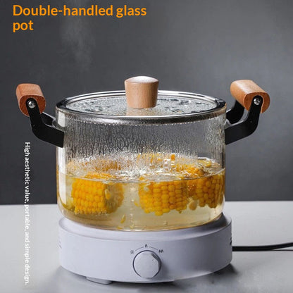 Household Transparent Soup Pot With Borosilicate Glass And A Wooden Handle