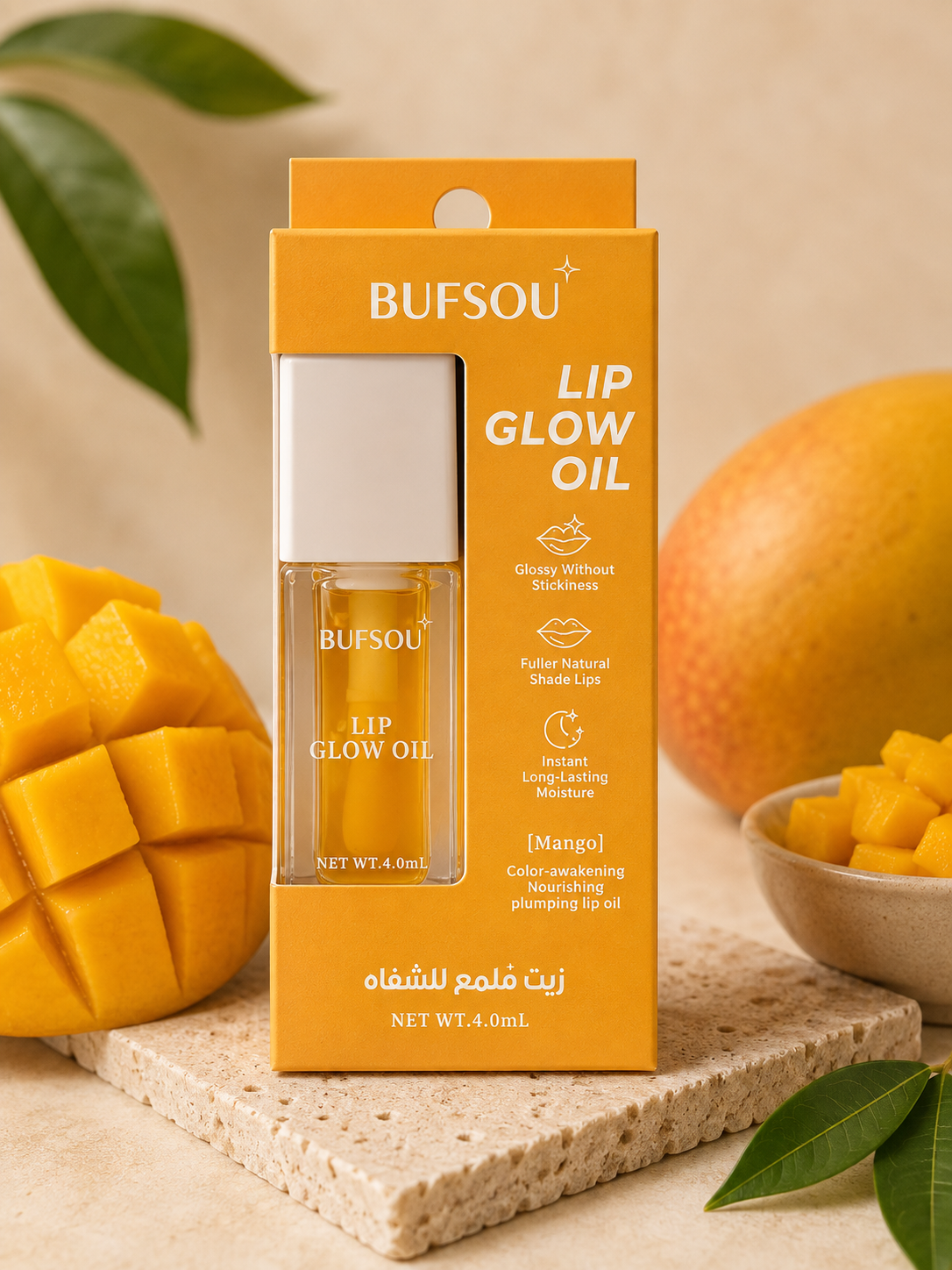 BUFSOU Mango Lip Glow Oil – Hydrating &amp; Non-Sticky Lip Oil for Glossy, Fuller-Looking Lips