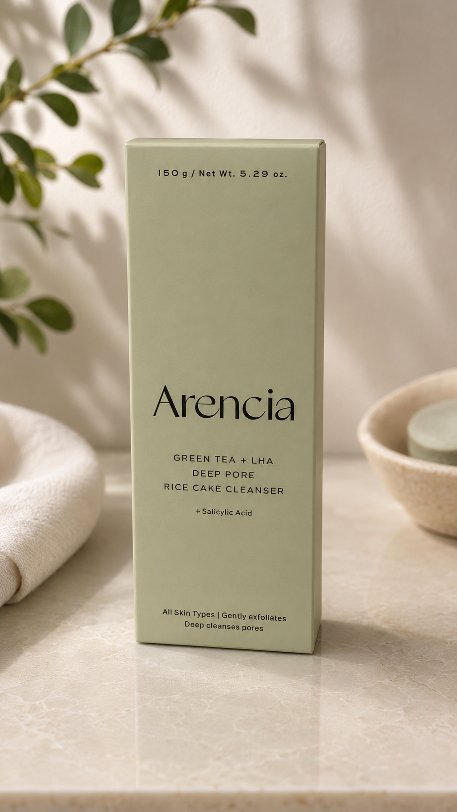 Arencia Green Tea + LHA Deep Pore Rice Cake Cleanser – 150g