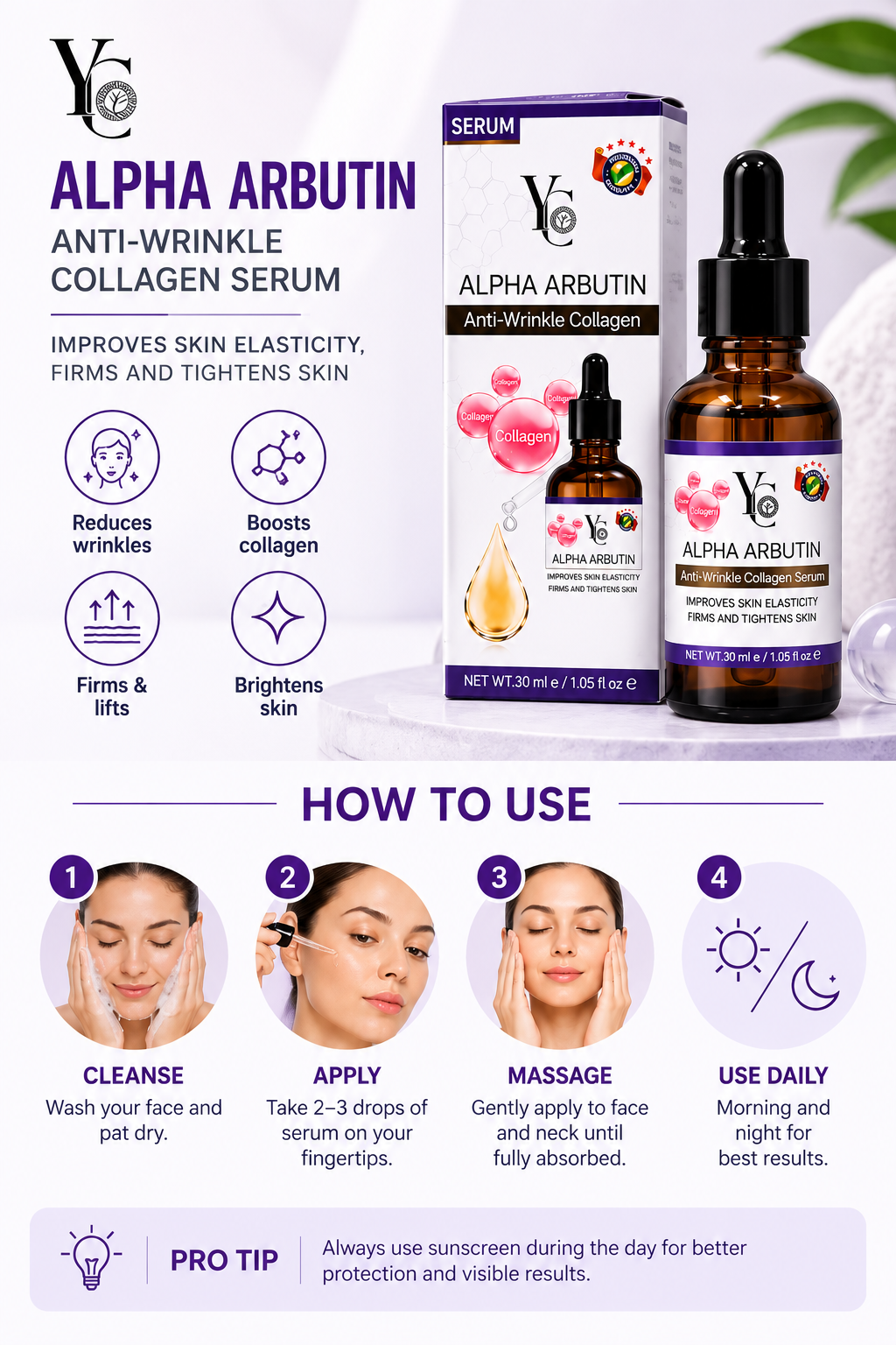 YC Alpha Arbutin Anti-Wrinkle Collagen Serum – 30ml
