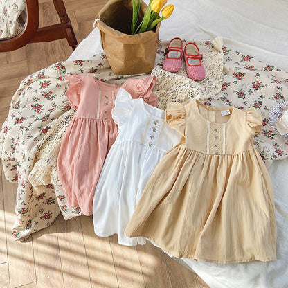 Girls Cotton Lace Embroidered Dress