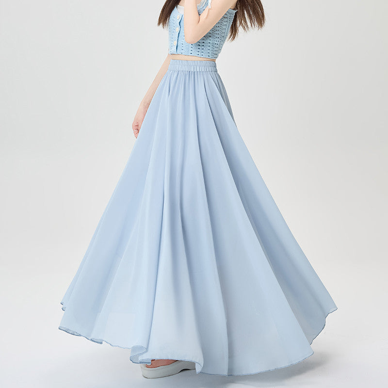 Summer High-Waist Elastic Draped A-Line Maxi Skirt – Figure-Flattering, Lightweight, Comfortable