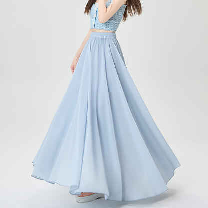 Summer High-Waist Elastic Draped A-Line Maxi Skirt – Figure-Flattering, Lightweight, Comfortable