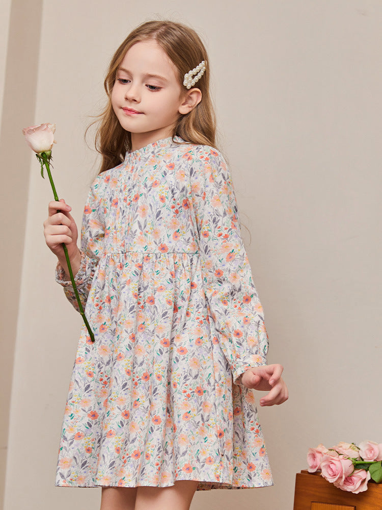 Girls Cotton Floral Puff Sleeve Dress