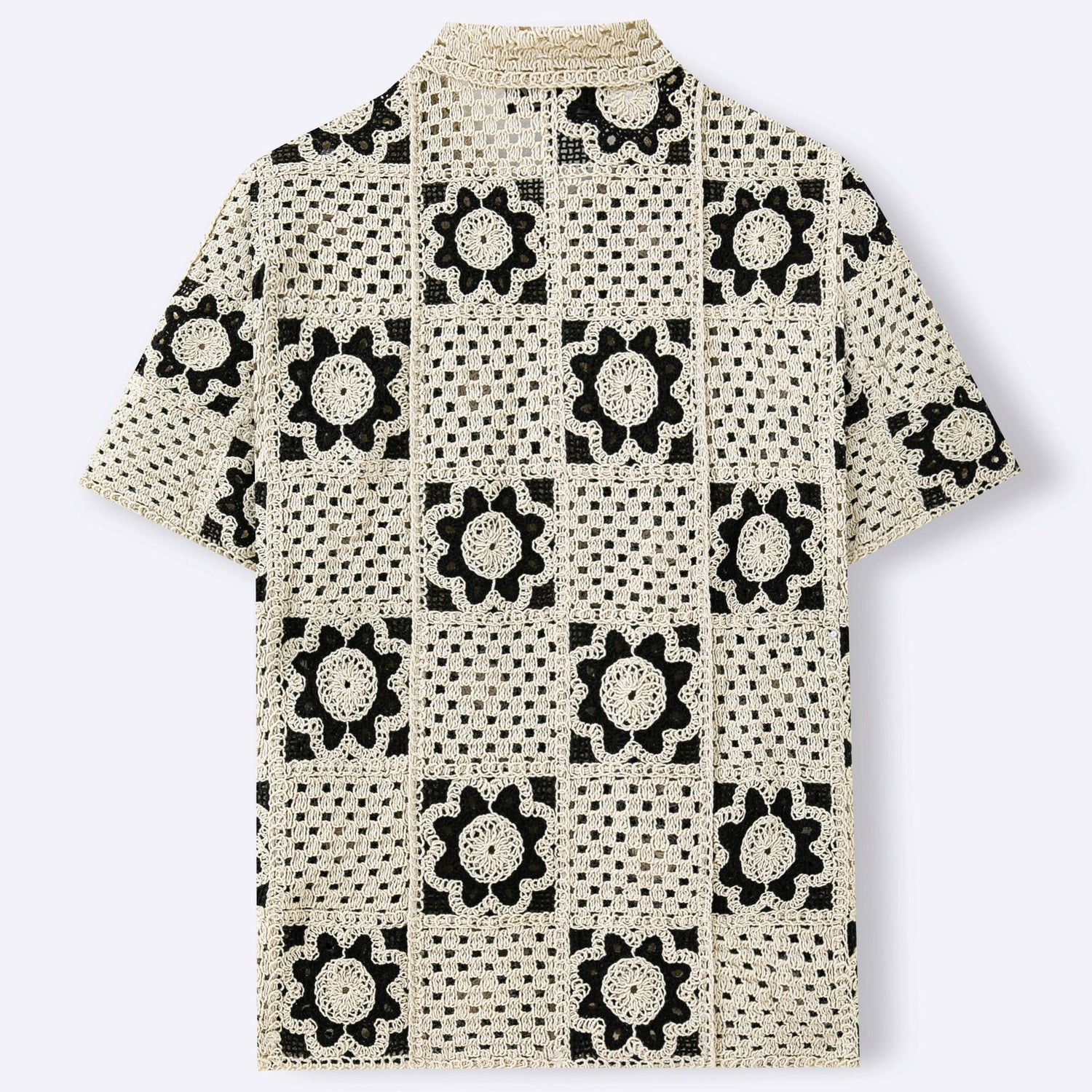 Mens Hollow-Out Crochet Short-Sleeve Shirt