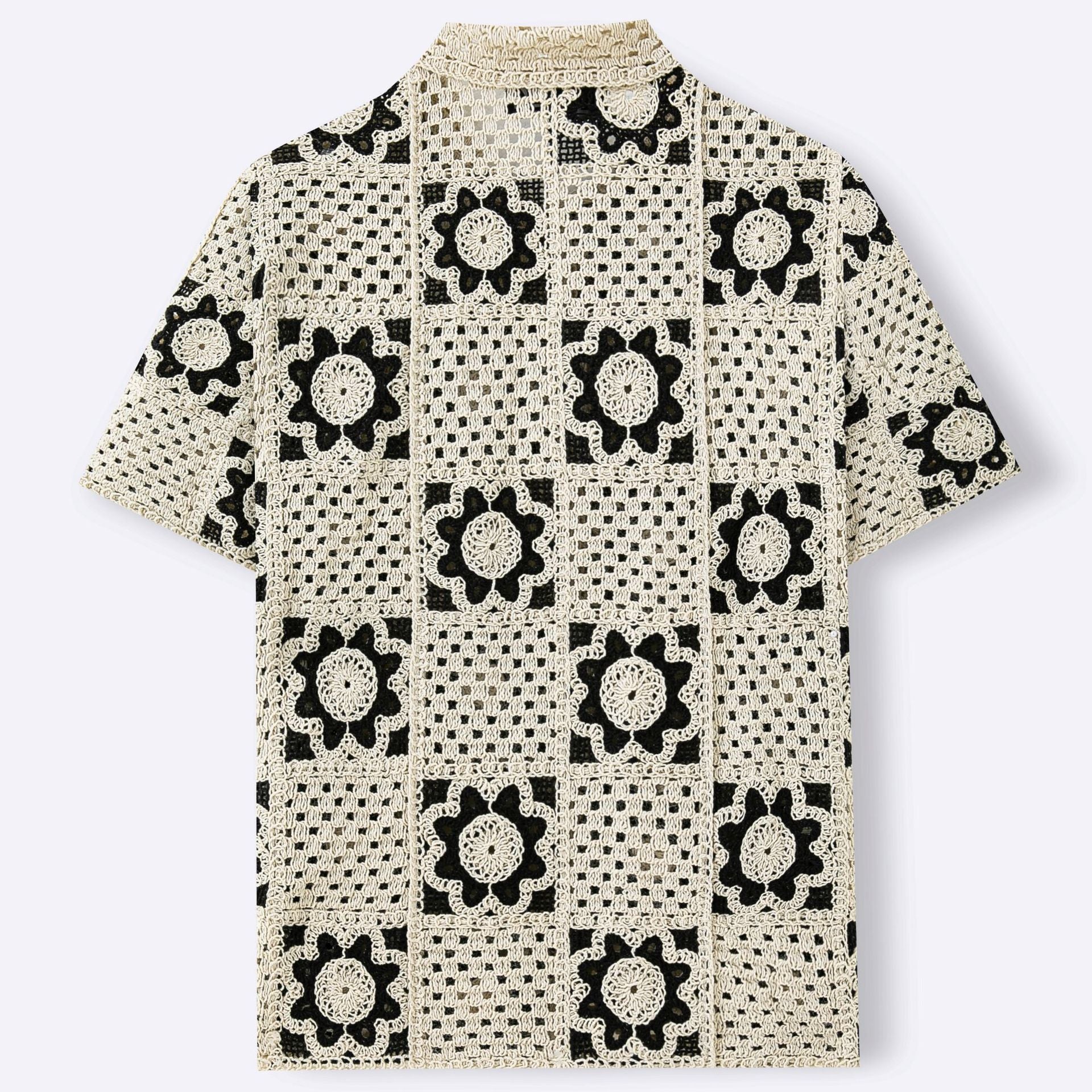 Mens Hollow-Out Crochet Short-Sleeve Shirt