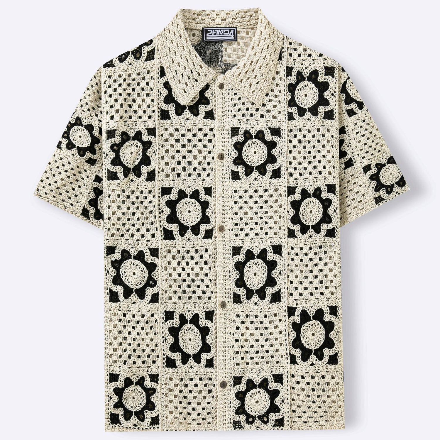 Mens Hollow-Out Crochet Short-Sleeve Shirt