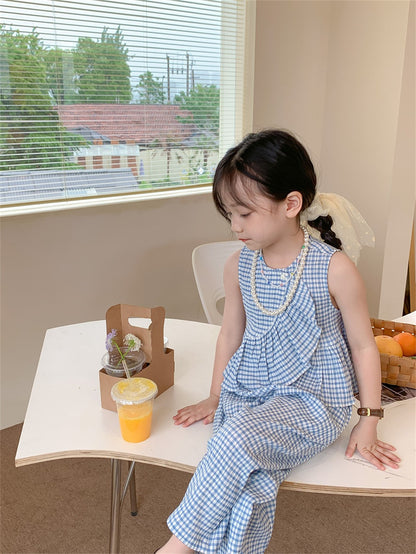 Girls Plaid Ruffle 2-Piece Pants Set