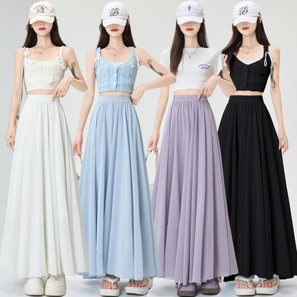 Summer High-Waist Elastic Draped A-Line Maxi Skirt – Figure-Flattering, Lightweight, Comfortable